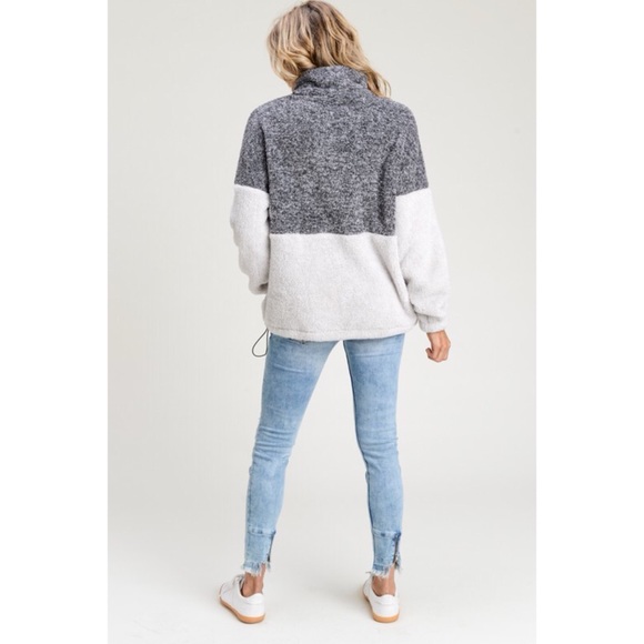 Two Tone Fuzzy Pull Over Sweater - Charcoal/Grey - Picture 4 of 6